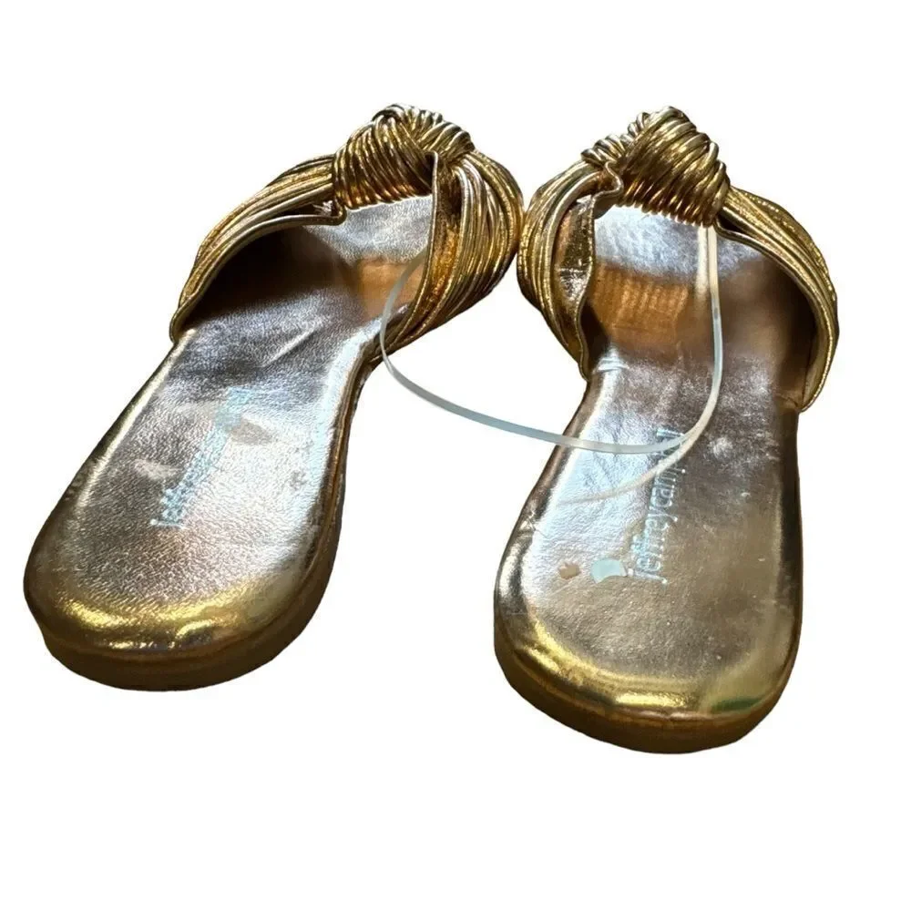 Revolve Jeffrey Campbell Knaughty-3 Rose Gold Knotted Slip-On Flat Sandal NWOT